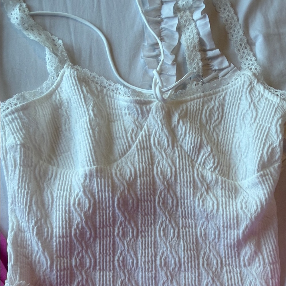SHEIN White Lace Detail Crop Top